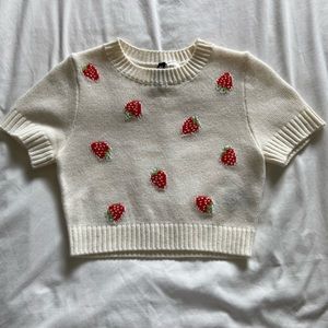 Cropped Strawberry Sweater Top Womens Size XS